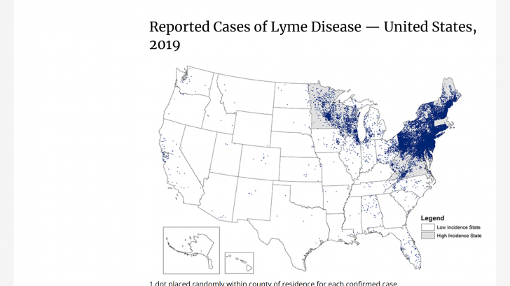 map of lyme disease in the US