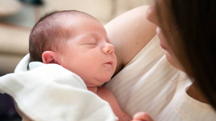 new born baby and his mom