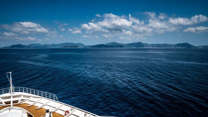 front of a cruise ship in the seas