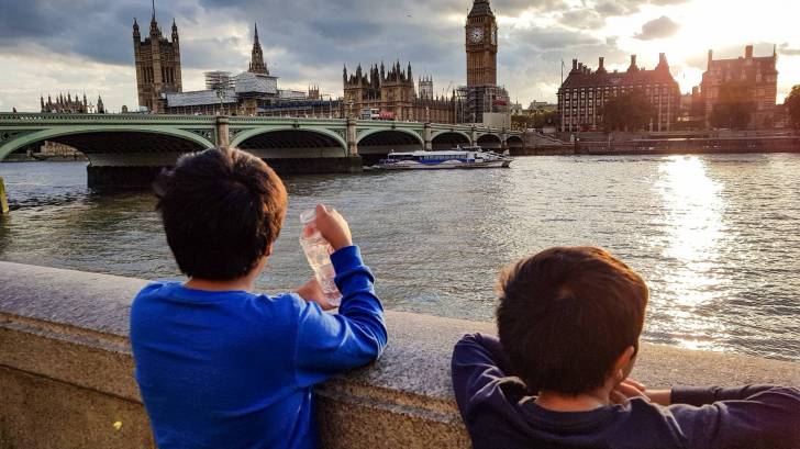 young boys looking towards big ben