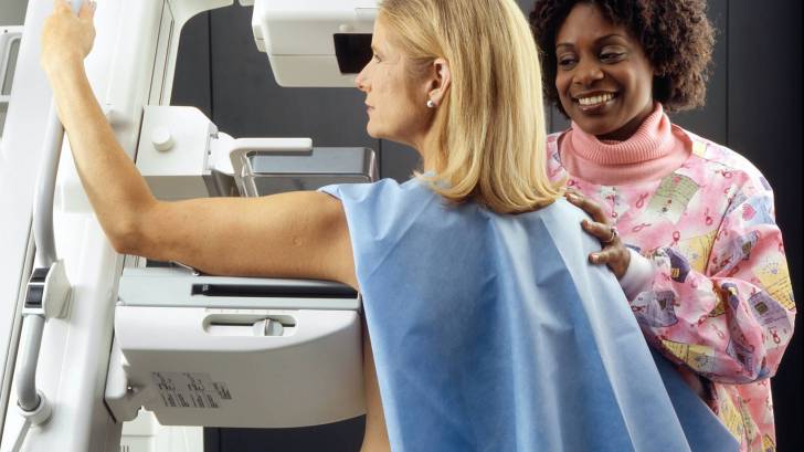 woman getting a mammogram