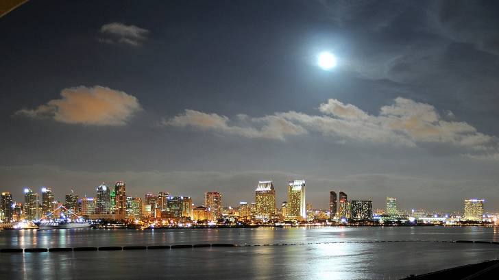 san diego bay at night time