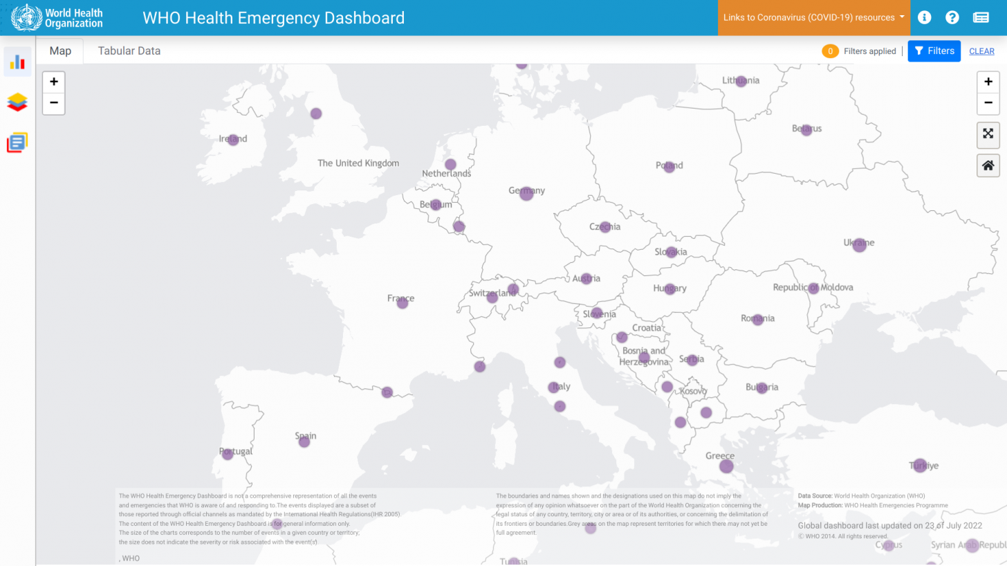 screenshot of monkeypox cases in Europe