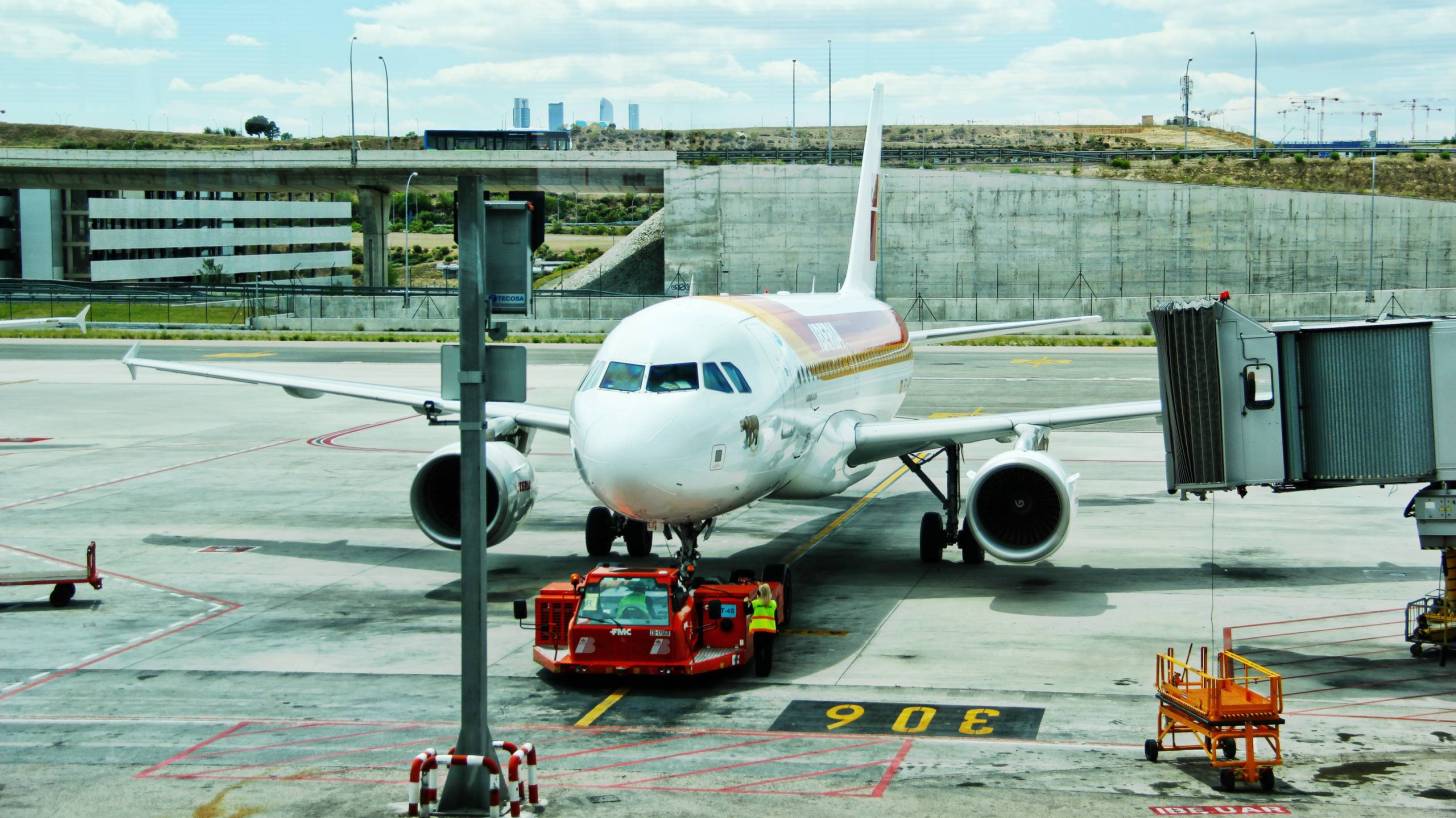 plane at an airport ready to depart