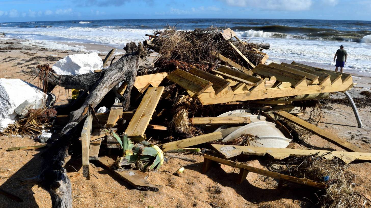 beach debrise from a hurricane