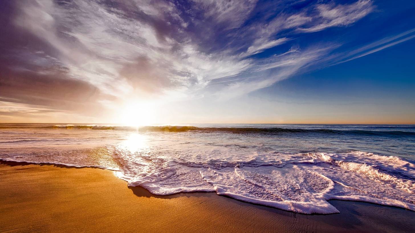 sunny california beach at sunset