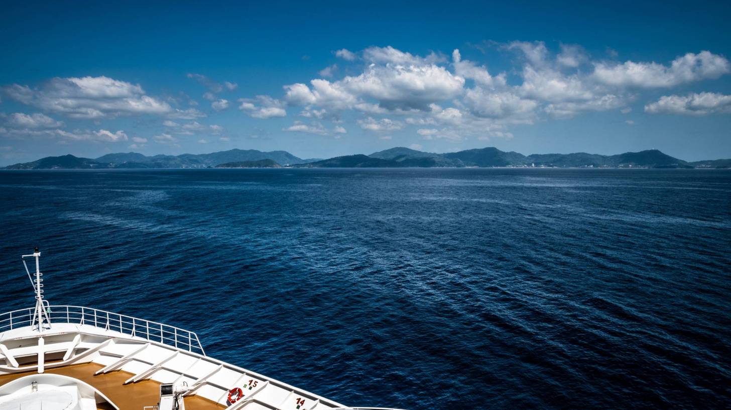 front of a cruise ship in the seas