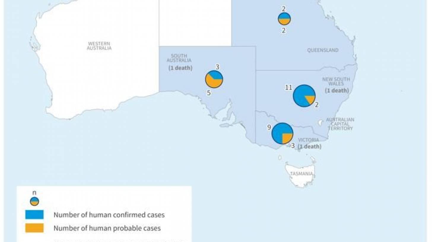 map of JE infections in Australia