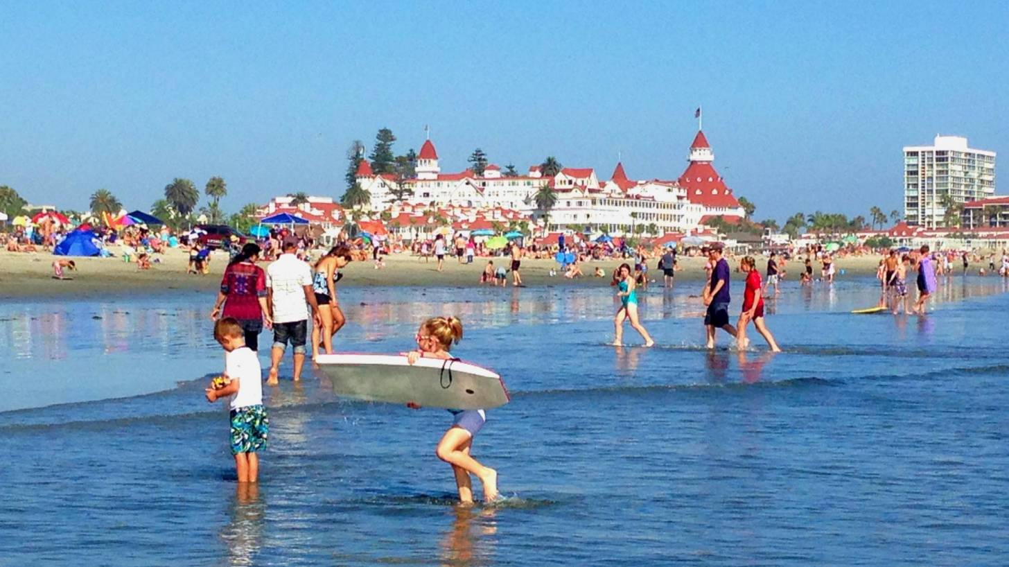 beach scene at the hotel del coronado in san diego