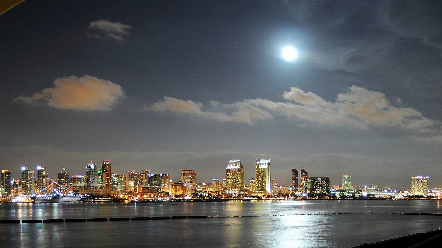 san diego bay at night time