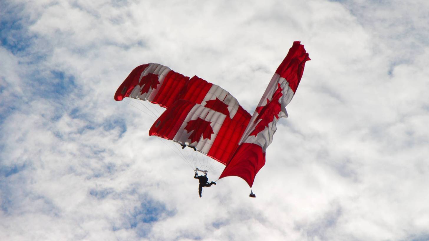 candian sky dive team with flags