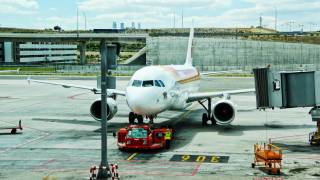 plane at an airport ready to depart