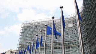 EU building and the flags for the EU