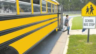 school bus and child